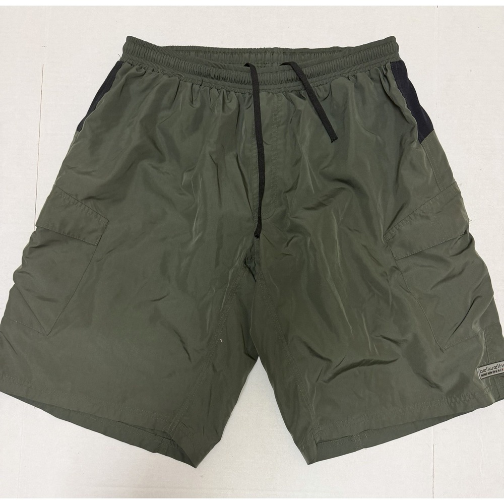 bellwether cycling green activewear cargo shorts, elastic waist, men's xxl